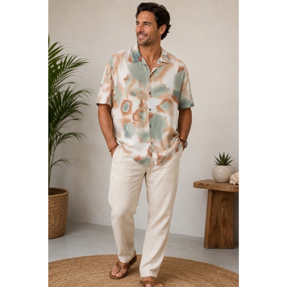 Level Ten Men's Casual Shirt Multicolor Print, Short Sleeve Button Down Size XL